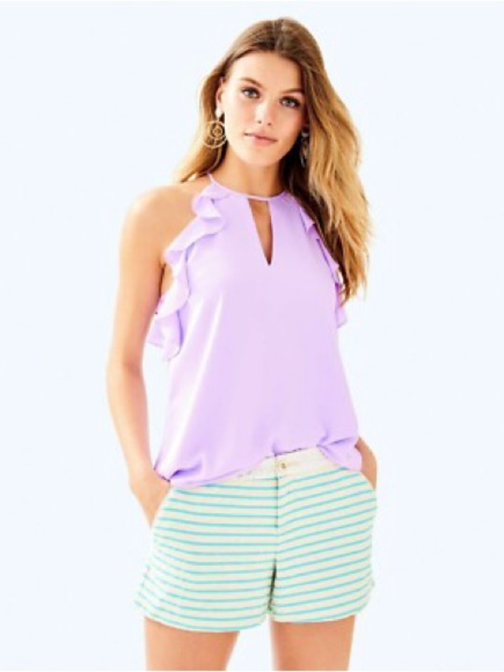 Lilly Pulitzer Callahan Party Shorts Blue Horizon Bayview Stripe Metallic Size 2